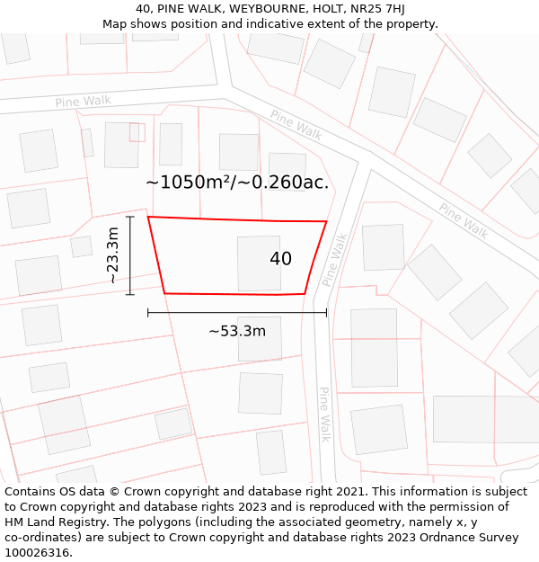 40, PINE WALK, WEYBOURNE, HOLT, NR25 7HJ: Plot and title map