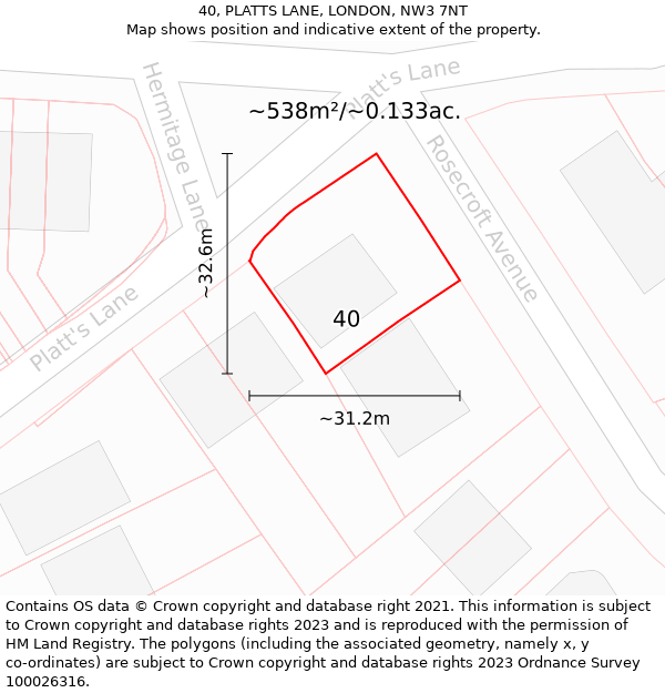 40, PLATTS LANE, LONDON, NW3 7NT: Plot and title map