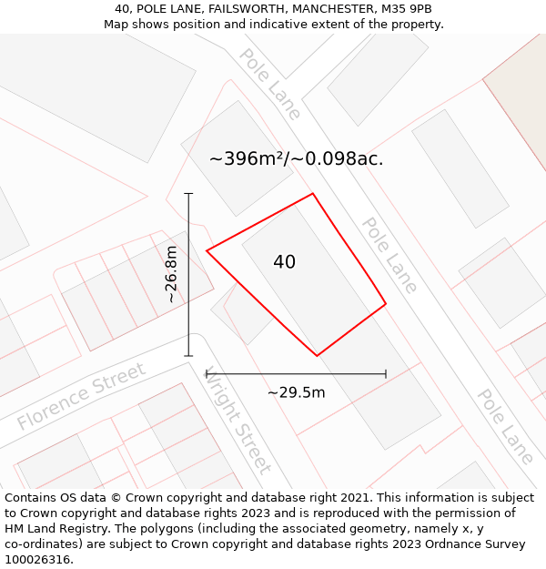 40, POLE LANE, FAILSWORTH, MANCHESTER, M35 9PB: Plot and title map