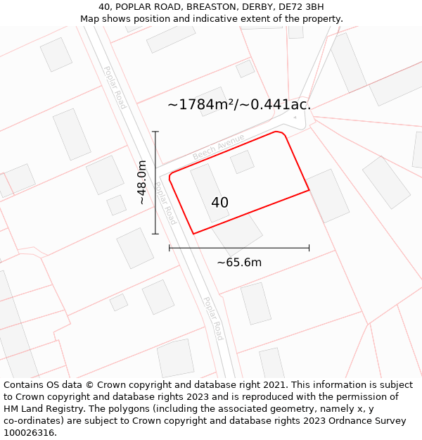 40, POPLAR ROAD, BREASTON, DERBY, DE72 3BH: Plot and title map