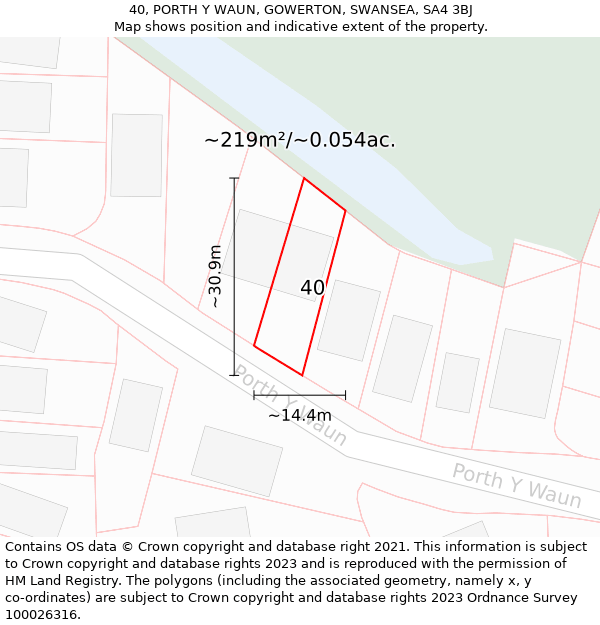 40, PORTH Y WAUN, GOWERTON, SWANSEA, SA4 3BJ: Plot and title map