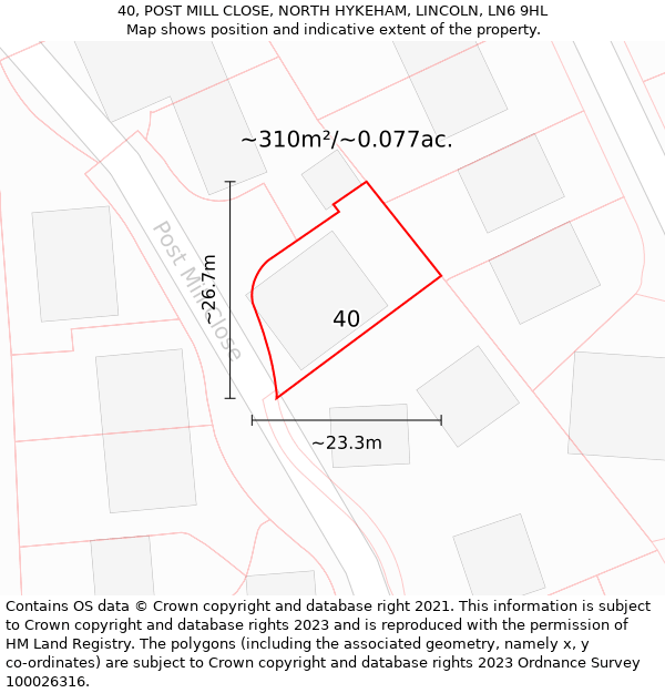 40, POST MILL CLOSE, NORTH HYKEHAM, LINCOLN, LN6 9HL: Plot and title map