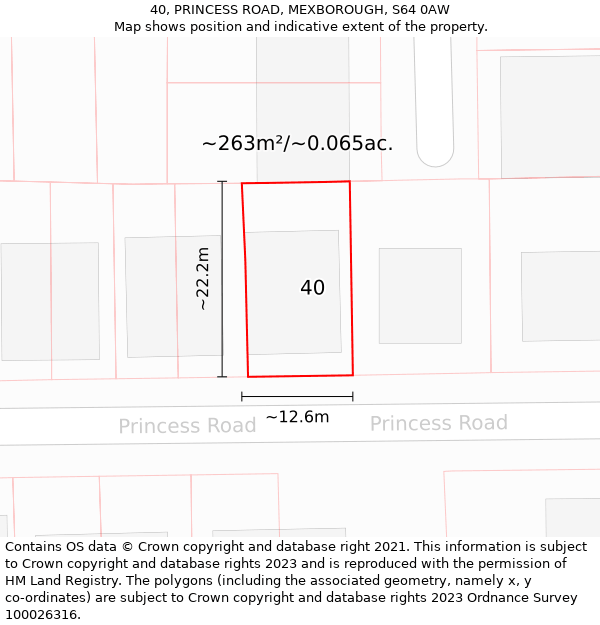 40, PRINCESS ROAD, MEXBOROUGH, S64 0AW: Plot and title map