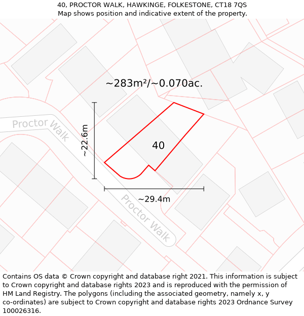 40, PROCTOR WALK, HAWKINGE, FOLKESTONE, CT18 7QS: Plot and title map