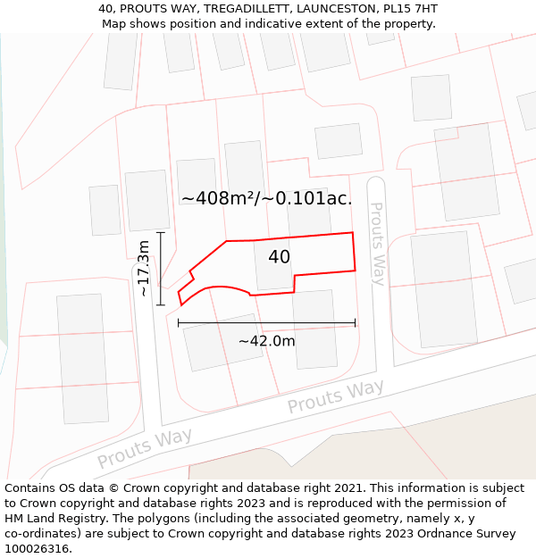 40, PROUTS WAY, TREGADILLETT, LAUNCESTON, PL15 7HT: Plot and title map