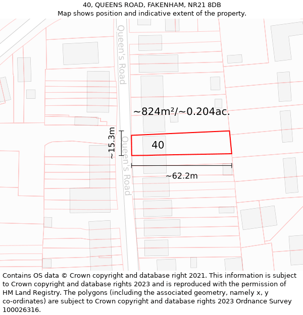 40, QUEENS ROAD, FAKENHAM, NR21 8DB: Plot and title map