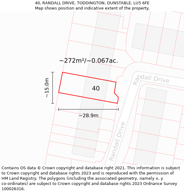 40, RANDALL DRIVE, TODDINGTON, DUNSTABLE, LU5 6FE: Plot and title map