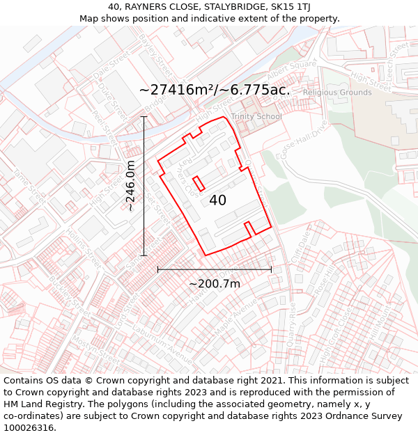 40, RAYNERS CLOSE, STALYBRIDGE, SK15 1TJ: Plot and title map