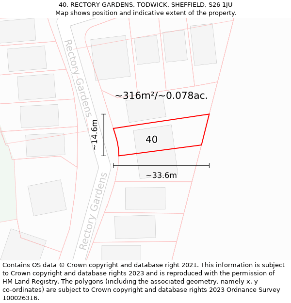 40, RECTORY GARDENS, TODWICK, SHEFFIELD, S26 1JU: Plot and title map