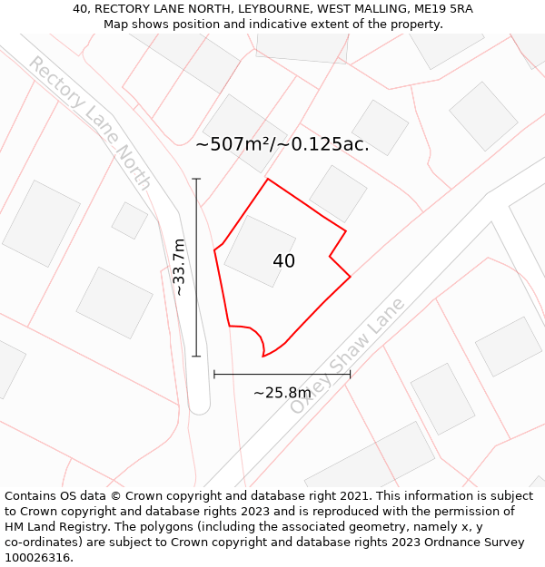 40, RECTORY LANE NORTH, LEYBOURNE, WEST MALLING, ME19 5RA: Plot and title map