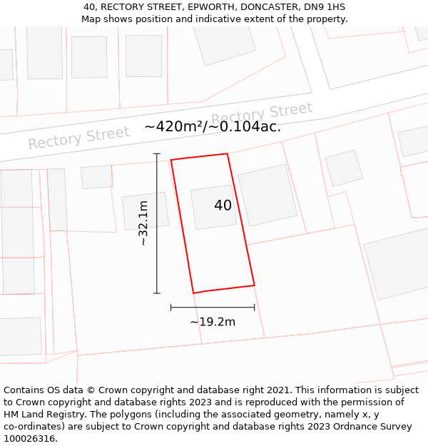 40, RECTORY STREET, EPWORTH, DONCASTER, DN9 1HS: Plot and title map