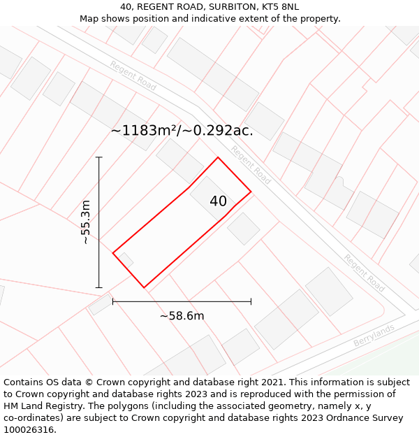 40, REGENT ROAD, SURBITON, KT5 8NL: Plot and title map