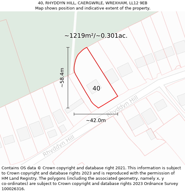 40, RHYDDYN HILL, CAERGWRLE, WREXHAM, LL12 9EB: Plot and title map