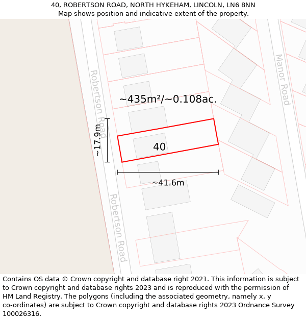 40, ROBERTSON ROAD, NORTH HYKEHAM, LINCOLN, LN6 8NN: Plot and title map