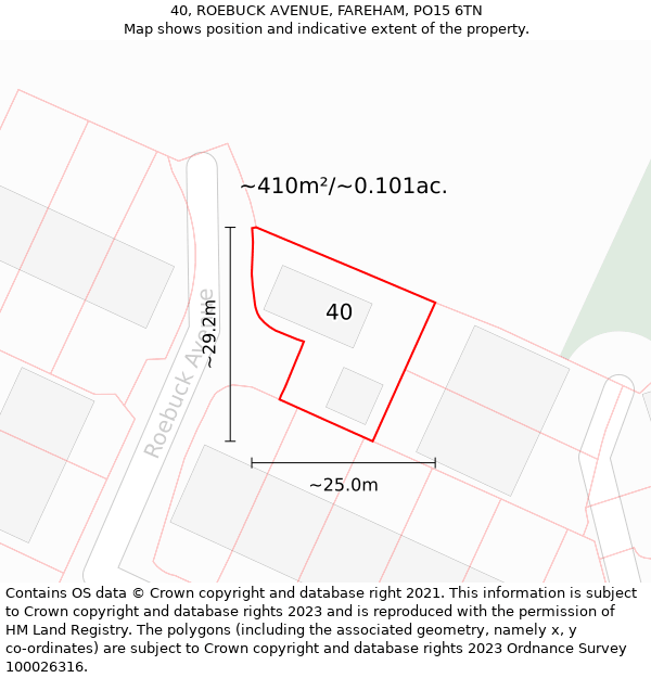 40, ROEBUCK AVENUE, FAREHAM, PO15 6TN: Plot and title map