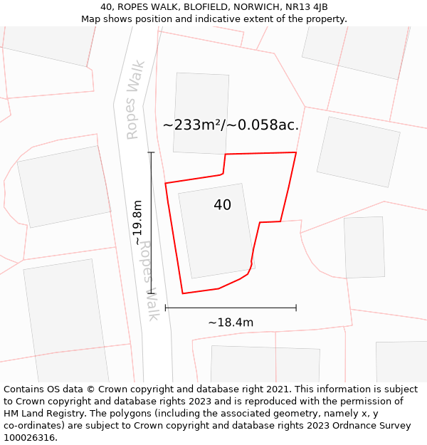 40, ROPES WALK, BLOFIELD, NORWICH, NR13 4JB: Plot and title map