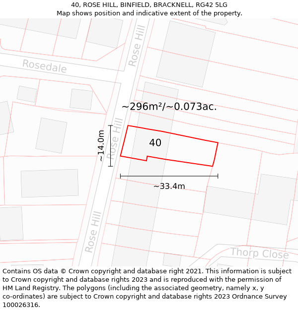 40, ROSE HILL, BINFIELD, BRACKNELL, RG42 5LG: Plot and title map