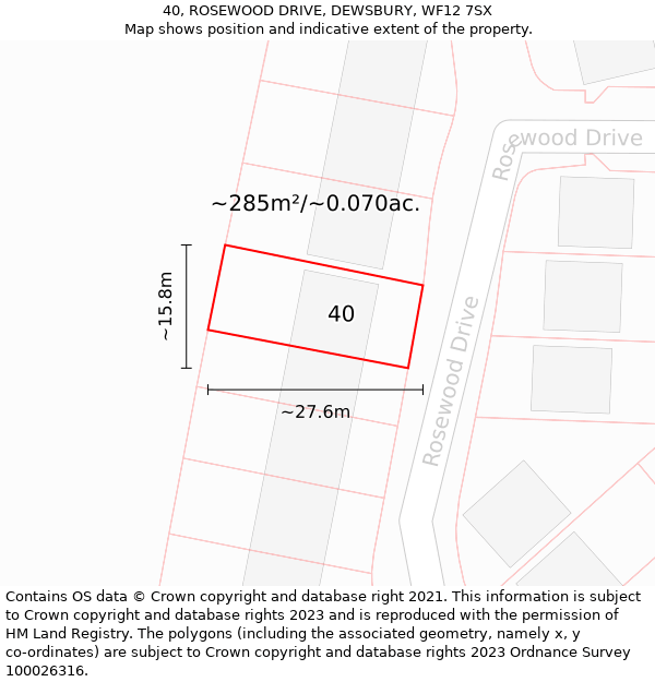 40, ROSEWOOD DRIVE, DEWSBURY, WF12 7SX: Plot and title map