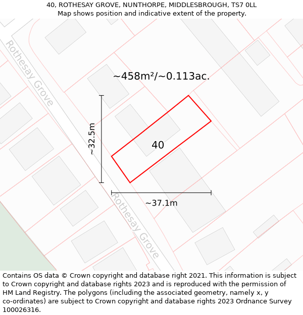 40, ROTHESAY GROVE, NUNTHORPE, MIDDLESBROUGH, TS7 0LL: Plot and title map