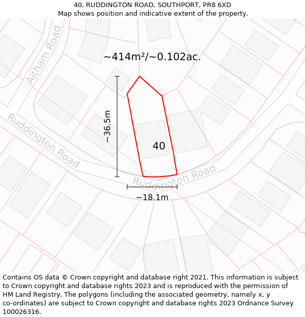 40, RUDDINGTON ROAD, SOUTHPORT, PR8 6XD: Plot and title map