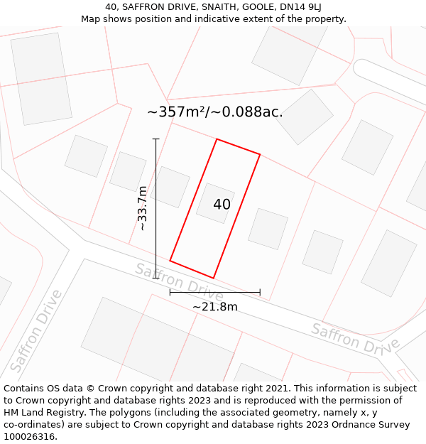 40, SAFFRON DRIVE, SNAITH, GOOLE, DN14 9LJ: Plot and title map