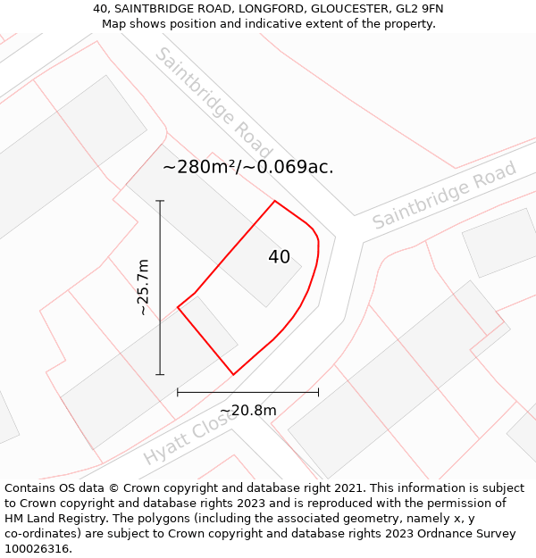 40, SAINTBRIDGE ROAD, LONGFORD, GLOUCESTER, GL2 9FN: Plot and title map