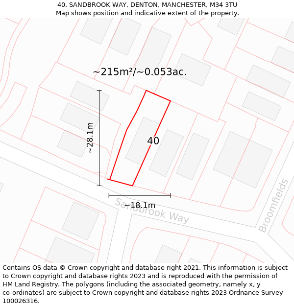 40, SANDBROOK WAY, DENTON, MANCHESTER, M34 3TU: Plot and title map