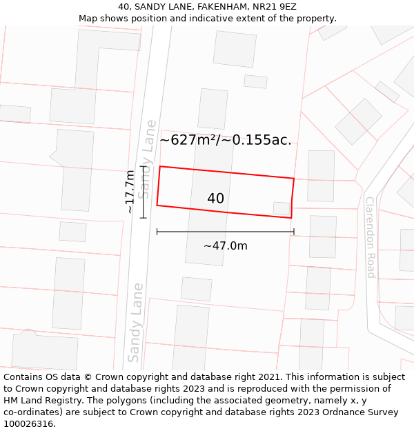 40, SANDY LANE, FAKENHAM, NR21 9EZ: Plot and title map