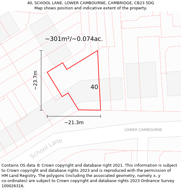 40, SCHOOL LANE, LOWER CAMBOURNE, CAMBRIDGE, CB23 5DG: Plot and title map