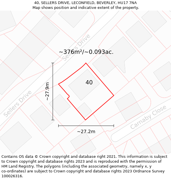 40, SELLERS DRIVE, LECONFIELD, BEVERLEY, HU17 7NA: Plot and title map