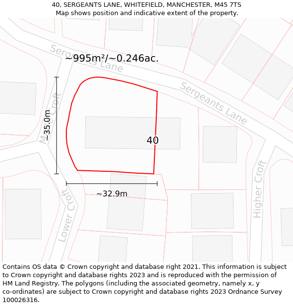 40, SERGEANTS LANE, WHITEFIELD, MANCHESTER, M45 7TS: Plot and title map