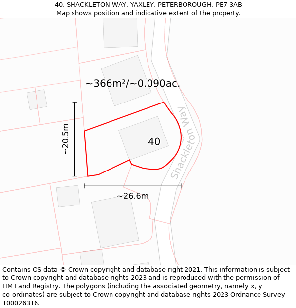 40, SHACKLETON WAY, YAXLEY, PETERBOROUGH, PE7 3AB: Plot and title map