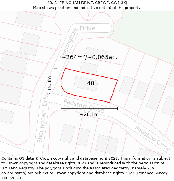 40, SHERINGHAM DRIVE, CREWE, CW1 3XJ: Plot and title map