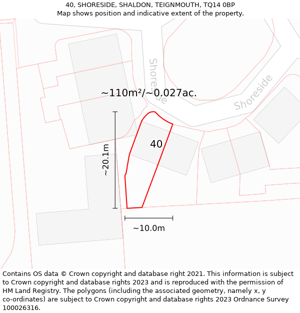 40, SHORESIDE, SHALDON, TEIGNMOUTH, TQ14 0BP: Plot and title map