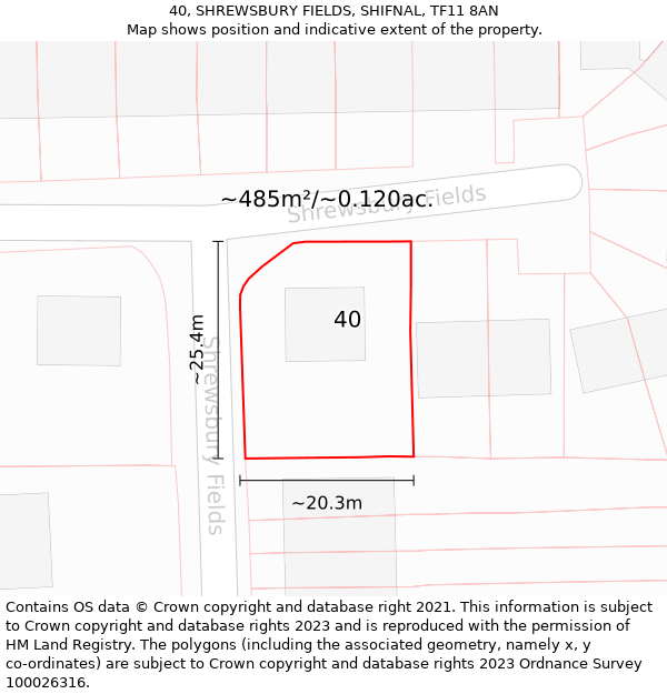 40, SHREWSBURY FIELDS, SHIFNAL, TF11 8AN: Plot and title map