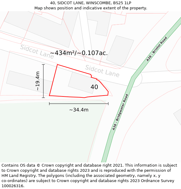 40, SIDCOT LANE, WINSCOMBE, BS25 1LP: Plot and title map