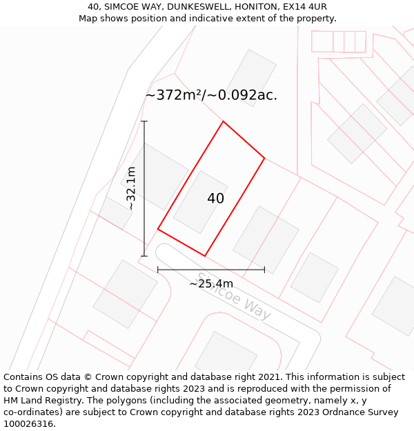 40, SIMCOE WAY, DUNKESWELL, HONITON, EX14 4UR: Plot and title map