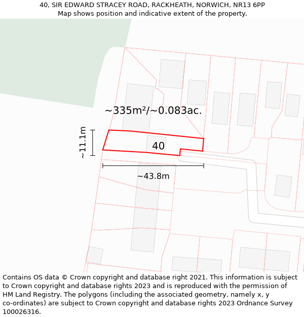 40, SIR EDWARD STRACEY ROAD, RACKHEATH, NORWICH, NR13 6PP: Plot and title map