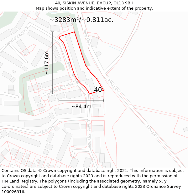 40, SISKIN AVENUE, BACUP, OL13 9BH: Plot and title map