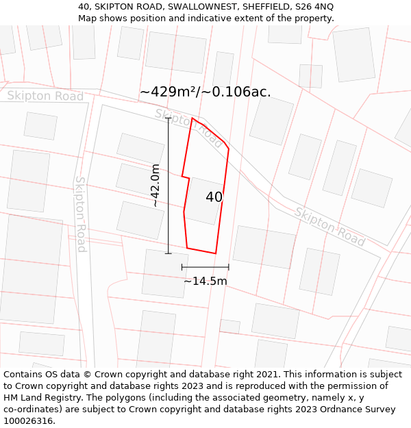 40, SKIPTON ROAD, SWALLOWNEST, SHEFFIELD, S26 4NQ: Plot and title map