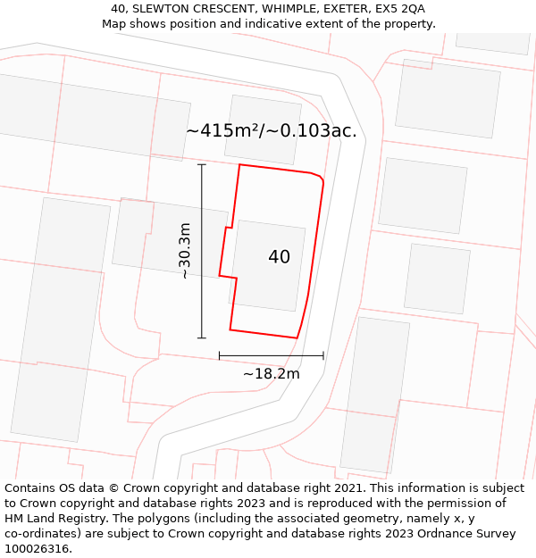 40, SLEWTON CRESCENT, WHIMPLE, EXETER, EX5 2QA: Plot and title map