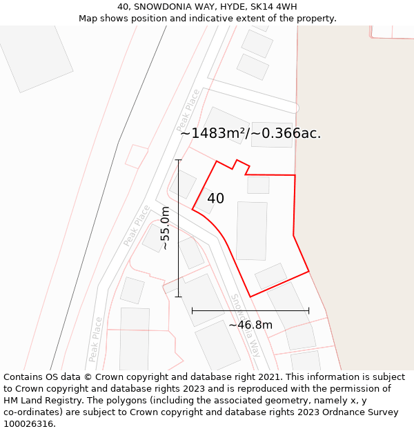 40, SNOWDONIA WAY, HYDE, SK14 4WH: Plot and title map