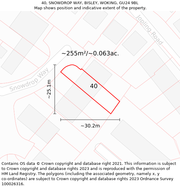 40, SNOWDROP WAY, BISLEY, WOKING, GU24 9BL: Plot and title map