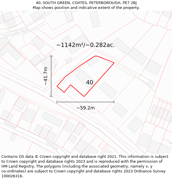 40, SOUTH GREEN, COATES, PETERBOROUGH, PE7 2BJ: Plot and title map