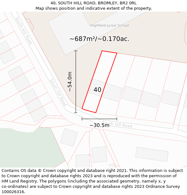 40, SOUTH HILL ROAD, BROMLEY, BR2 0RL: Plot and title map