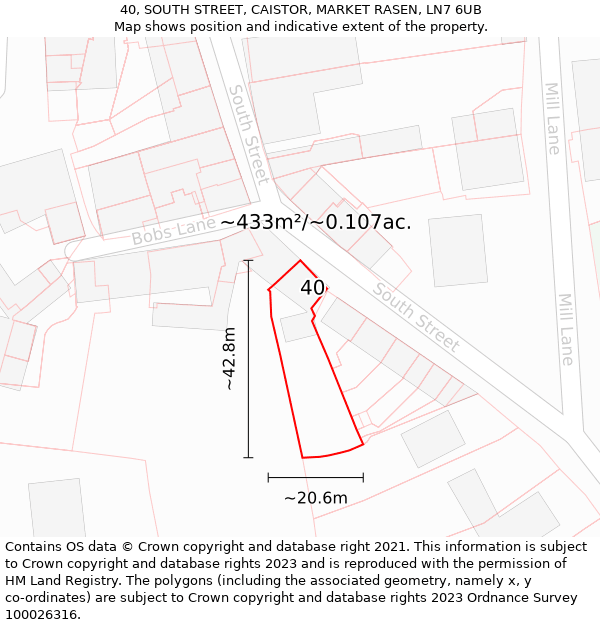 40, SOUTH STREET, CAISTOR, MARKET RASEN, LN7 6UB: Plot and title map