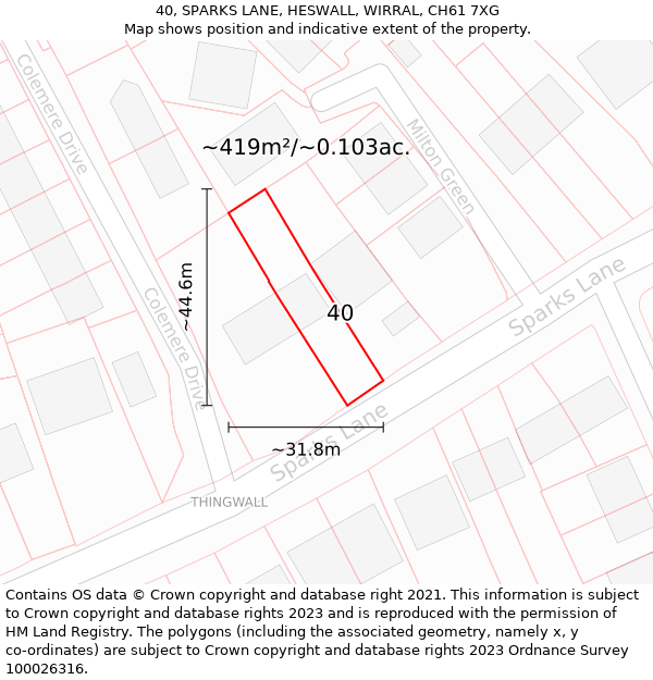 40, SPARKS LANE, HESWALL, WIRRAL, CH61 7XG: Plot and title map