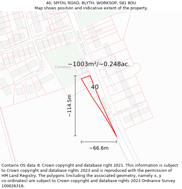 40, SPITAL ROAD, BLYTH, WORKSOP, S81 8DU: Plot and title map