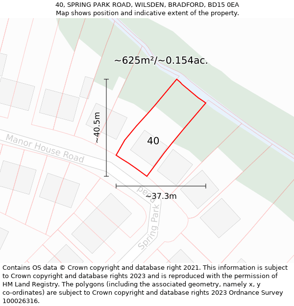 40, SPRING PARK ROAD, WILSDEN, BRADFORD, BD15 0EA: Plot and title map