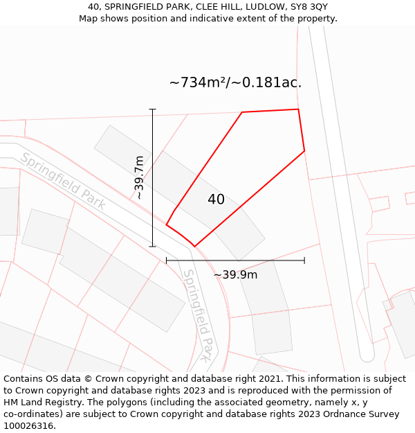 40, SPRINGFIELD PARK, CLEE HILL, LUDLOW, SY8 3QY: Plot and title map